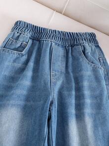 Young Boy Loose Straight Leg Denim Jeans, Suitable For Casual, Campus, Outdoor Wear, Autumn Style - Blue - View 4