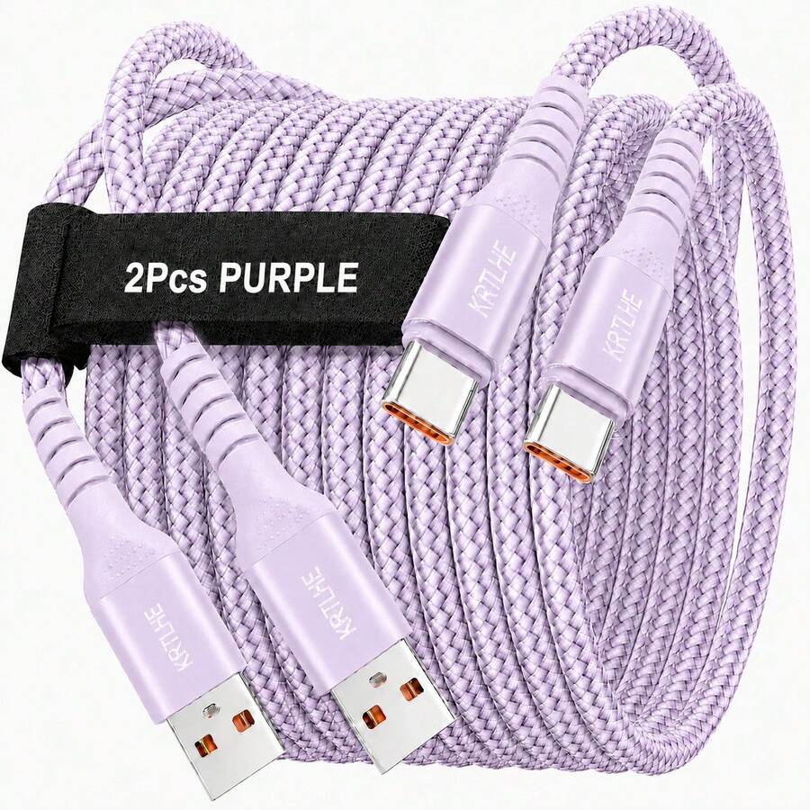 2入 Krtlhe 65W USB 轉 Type-C 軟矽膠超快充傳輸線 通用高功率充電線 3A USB-C 線 相容於華為