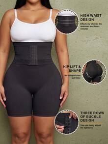 1pc Plus Size Women's High Waist Tummy Control Shaping Pants, Tight Waist Cincher, Butt Lifting Shorts, Innerwear - Black - View 3