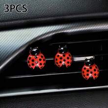 3Pcs Cute Glossy Lacquer Ladybug Vent Clip Set For Car Air Conditioner Outlet, Mini Cartoon Beetle Decor Clips, Fresh Style Dashboard Peripheral Decoration - Ladybug - View 1