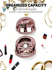 Portable Foldable Large Capacity Multi-Compartment Jewelry Storage Box, Dedicated Earring Section, Durable Fabric Material, Suitable For Home Vanity Use, Also Lightweight Portable Storage Box For Business Travel - Multicolor - View 2