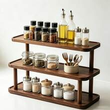 Wooden 3-Tier Spice Rack Kitchen Countertop Storage Organizer Desktop Seasoning Shelf - View 3