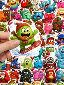 50Pcs Christmas Monster Element Stickers, Colorful Fluffy Holiday Furry Creature Waterproof Decorative Stickers, DIY Accessories For Notebooks, Water Bottles, Phone Cases - Multicolor - View 3