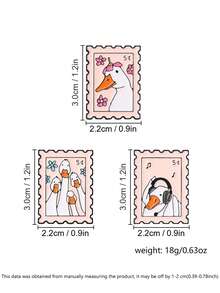 3Pcs Retro Postage Stamp Goose Enamel Brooch Set, Cute Animal Lapel Pin Pack, Badge For Backpack Jacket Clothing Decor - Multicolor - View 3