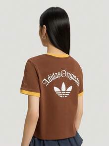 Adidas Originals Women's OG W TEE SS 2 Short Sleeve Knit Collarless T-Shirt TK3061 - Mocha Brown - View 4