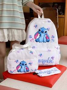 3-Piece Disney Unisex Backpack Set, Backpack + Pencil Case + Lunch Bag, Multi-Functional Adjustable Casual Backpack, Outdoor Storage Bag, Suitable For Back To School Season Children's Gift - A - View 8