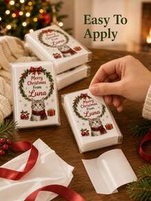 8/16/25pc Personalized Custom Pet Photo Text Christmas Pocket Tissue Sticker,Custom Dog Cat Picture Custom Slogan Name Print,Pet Santa Hat Scarf Xmas Pattern Design Sticker,Holiday Gift,Pet Owners Animal Lovers,Holiday Party,Home Dining Outdoor Daily - Multicolor - View 6