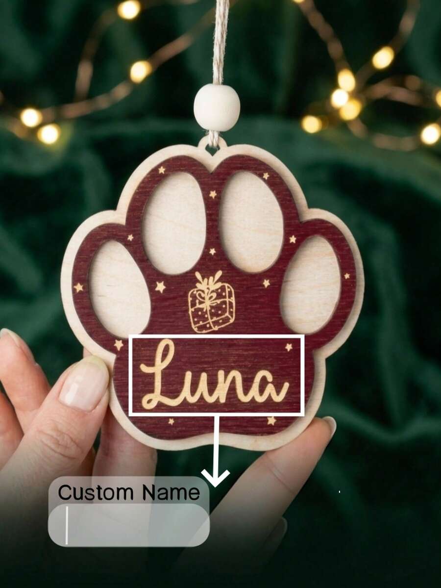 Personalized Pet Paw Print Christmas Ornament, Customized Name Holiday Tree Decoration, Dog Cat Keepsake