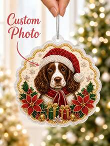 1pc Personalized Custom Pet Photo Christmas Ornament, DIY Pearl Diamond Painting Style Christmas Pendant, Custom Dog Cat Photo Christmas Tree Decoration, Pet Lover Holiday Memorial Gift - Multicolor - View 2