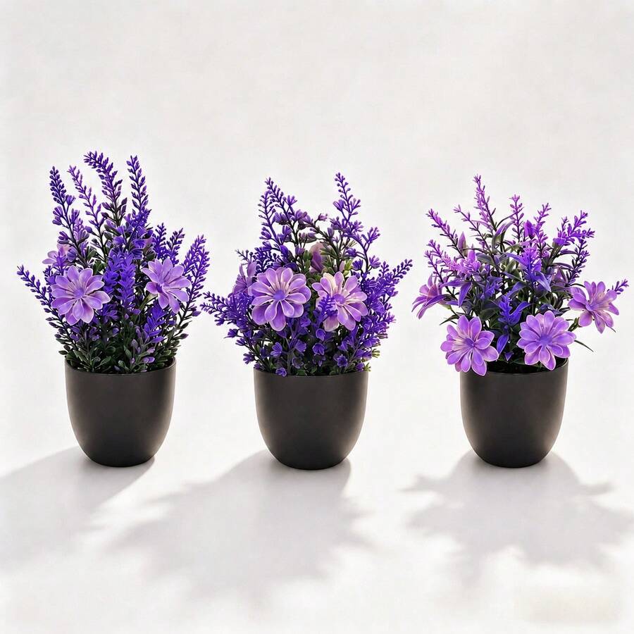 Artificial Potted Plant With Pot, Desktop Living Room Faux Flower Decoration Creative Ornament Purple Lavender Flower, Christmas Gift - Birthday Gift - Holiday Gift - Small Gift - Perfect Little Gift