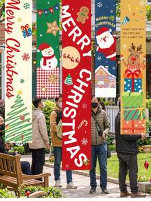 4 buah Spanduk Gantung Natal Berwarna-warni Bergambar Pohon Natal, Santa Claus, dan Peri, Hiasan Kain, Dekorasi Latar Belakang Jendela Toko, Pesta, Acara, Bendera Gantung, Dekorasi Pemandangan Pohon Natal - Hiasan dinding Natal - View 1