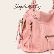 STEPHIECATHY Street Style Women's Matte Washed PU Leather Crossbody Shoulder Tote Bag, Large Multi-Pocket Casual Commute Travel Student Bag - Pink - View 3