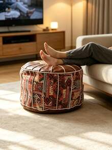 1/2pcs Bohemian Floral Embroidered Storage Ottoman, DIY Fillable Round Storage Stool With Hidden Compartment, Soft Waterproof PU Leather Footstool, Clothing & Toy Storage, Living Room Footrest, Bedroom Stool, Entryway Shoe Bench, Home Organization - Multicolor - View 6