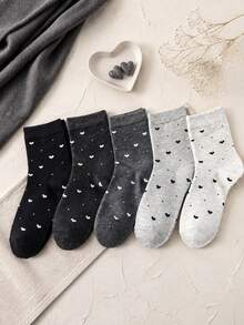 1/5 Pasang Kaos Kaki Wanita Motif Polkadot Hati Acak Warna Polos, Lembut & Nyaman, Serbaguna, Gaya Preppy, Cocok untuk Pemakaian Sehari-hari dan Jalan-jalan - MultiWarna - View 3