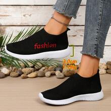 Sepatu Lari Rajut Kasual Luar Ruangan Sporty Wanita untuk Semua Musim dengan Motif Garis-garis - merah hitam - View 6