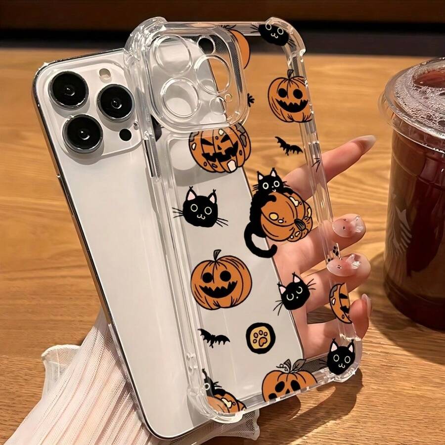حافظة هاتف - حافظة هاتف واقية بتصميم هالوين فريد مع شاشة كاملة بتصميم اليقطين، ظهر شفاف ناعم، مقاومة للسقوط ومتينة مناسبة ل- IPhone11/12/13/14/15/16/16Pro/16ProMax/17/17pro/17ProMax/18pro 18ProMax - متعدد الألوان - مشاهدة 1