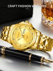 SUNKTA LIGE Men's Fashion Brand Watch Luminous Date Quartz Watch Water-Resistant Stainless Steel Band Luxury Minimalist Watch For Men - Gold - View 10