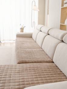 1pc Bohemian Style Quilted Thick Plush Sofa Cover - Machine Washable, Suitable For 1-4 Seater Pet-Friendly Sofa Protector, Soft Flannel Fabric, Perfect For Living Room, Bedroom, Office, Home Decor - Khaki - View 7