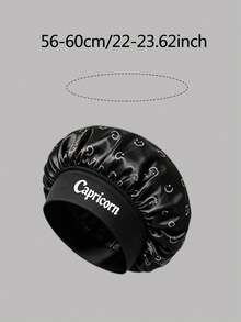 1pc Women's Satin Sleep Cap, 12 Zodiac Print Oversized Night Cap, Loose Elastic Band, Lightweight Silky Hair Protection Cap - Black - View 2