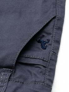 男童春秋刺繡Logo咖啡棕純棉休閒長褲 - 灰色 - 查看 5