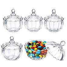 2 Pcs / 3 Pcs Glass Candy Jars With Lids, Petal‑Wavy Bowl Rim, Matching Decorative Lids, For Storing Candies, Nuts And Snacks, Suitable For‑Living Room Table Display, Candy Storage, Nut Preservation, Home Decor Arrangement - Multiple Specifications - View 1