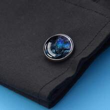 1 Pair Cufflinks Glass Inlay Abstract Dragon Design Men's Formal Jewelry Gift Elegant Fashion Accessory For Wedding Business Wear - Silver - View 4