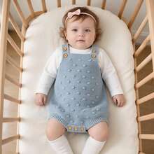 1pc Baby Girls Solid Color Sleeveless Bodysuit, Unisex Baby Knitted Bodysuit Newborn Simple Style - Teal Blue - View 3
