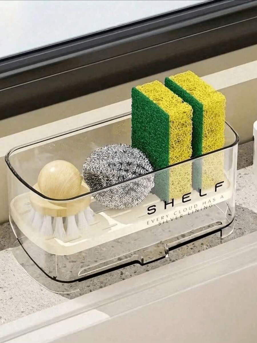Multifunctional Sink Drain Rack, Countertop Storage, Suitable For Sponge, Soap, Brush, Towel, Kitchen Sink Accessory, Dishcloth Holder, Compact Design, Easy To Clean, Durable Plastic, Sponge Holder - Multicolor - View 1