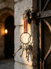 Halloween Medieval Renaissance Style Keychain, Antique Bronze Skull Key & Seahorse Pendant With PU Leather Cord, Vintage Nostalgic Bag Charm Key Ring Decorative Accessory - G45 - View 2