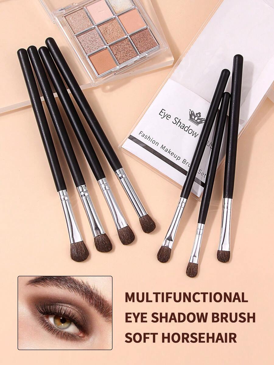 7Pcs Eye Makeup Brush Set, Horse Hair Material Brush Head Eyeshadow Brushe,Portable Eye Beauty Tools For Makeup Beginners