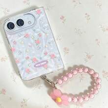 Funda de teléfono transparente con diseño floral rosa y ondas de agua, con cadena de cuentas, compatible con Samsung ZFold 8 Wide, compatible con iPhone Duo, funda plegable tipo flip, carcasa protectora neutra a prueba de caídas - transparente - Ver 11