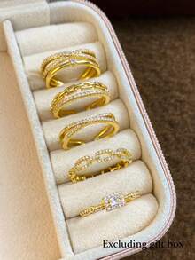 5pcs Fashion Cubic Zirconia Cross Chain Ring Set Suitable For Women Casual Party Wear (No Gift Box) - Yellow Gold - View 10
