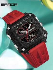 SANDA Fashion Double Display Electronic Watches For Man Luminous Calendar Waterproof Clock Outdoor Sports Casual Ladies Digital Wrist Watch - Black and Red - View 4