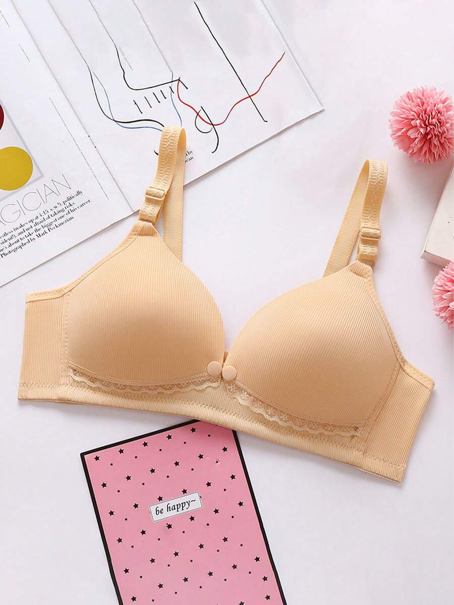 孕妇纯色前扣式哺乳胸罩,配有可调节肩带 - 杏色 - 查看 1