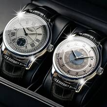 1 pieza Reloj de cuarzo de moda casual de negocios para hombres, esfera digital redonda clásica, correa de cuero PU versátil, mejor regalo para hombres - Negro - Ver 7