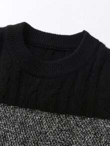 Big Boys' College Style Colorblock Striped Chunky Knit Pullover Sweater, Long Sleeve, Suitable For Campus And Casual Wear, Spring/Autumn/Winter - Black - View 5