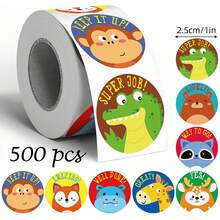 500pcs Large Animal Encouragement Stickers, 1 Inch Round, 2 Styles Available, For Envelopes, Magazines, Phone Cases, Water Bottles, Computers, Helmets, Scrapbooks, DIY Decoration, Holiday Party Gift Wrapping, PVC Self-Adhesive Sealing Stickers - Big-headed Animals Encourage - View 7