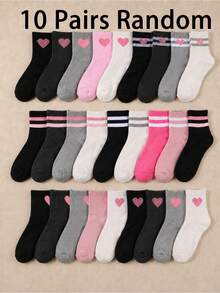 20/10 Random Heart Stripe Mid-Calf Socks For Kids, Soft Elastic Knit Casual Socks, Suitable For School, Outdoor, Home, Office, Daily Wear - Multicolor - View 7