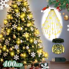 400/220 LED 聖誕瀑布樹燈，USB供電 8種模式 LED 錐形串燈，暖黃色節日裝飾，適用於室內/戶外花園派對婚禮聖誕節萬聖節，聖誕裝飾 - 暖光瀑布燈 - 查看 8