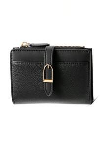 Dompet Pendek Wanita Kulit PU Patchwork Baru, Dompet Lipat Mewah, Dompet Minimalis, Tempat Kartu, Penutup Kancing Jepret, Dompet Pria, Dompet Mini, Dompet Kulit, Dompet Kecil, Dompet Kartu, Dompet Koin - Hitam - View 6