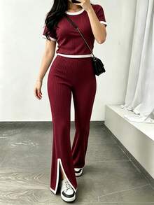 Women Two-Piece Outfits - Burgundy - View 3