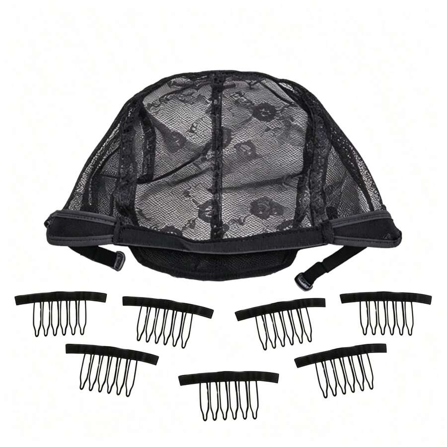 Elastic Stretch Wig Net Cap Black 8pcs Set, Wig Net Cap Hair Bag Net, Elastic Wig, Halloween - View 1