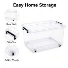 2pcs/1pc Clear Plastic Storage Box With Lid, Stackable Storage Bin With Wheels & Locking Handles, Transparent Organizer Container,Durable,Space Saving Organizer Container For Clothes  Books, 6 Sizes, Transparent/Black - Style A-transparent - View 8