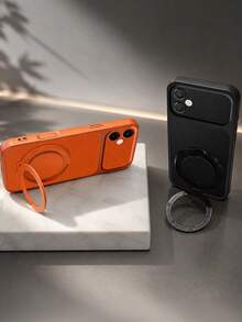 MewTrek Luxury Litchi Texture PU Leather Phone Case, Magnetic Ring Stand, Large Lens Opening, Full Coverage Shockproof Anti-Drop Protective Shell, Compatible With IPhone, Galaxy, Honor, Reno, MOTO - Black - View 3