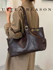 1pc Solid Color PU Leather New Women's Backpack, Shoulder Bag, Tote Bag, Fashion Square Handbag, Magnetic Closure, Adjustable Shoulder Strap, Suitable For Commuting, Shopping, Dating - Coffee - View 6