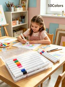 50 Colors Single-Tip Marker Set, Rich Colors, Smooth Tip, For Elementary School Students, Children, DIY Art, Painting, Drawing, Writing - Multicolor - View 1