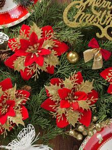 15 bộ hoa giả Poinsettia Giáng Sinh lấp lánh, hoa cây thông Noel 5.7 inch kèm kẹp, phù hợp trang trí vòng hoa, trang trí Giáng Sinh, trang trí cây thông Noel, đám cưới, tiệc tùng, trang trí nhà cửa - Đỏ - Xem 3