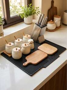 1pc Multi-Functional Silicone Drain Mat - Splash-Proof, Non-Slip Countertop Mat, Foldable Kitchen Drying Mat, Dish Drainer Mat, Sink Non-Slip Mat, Heat-Resistant, Shock-Absorbing, Sound-Insulating, Tabletop Heat-Resistant Mat, Suitable For Kitchen And Bathroom Sink; Kitchen Sink Edge Non-Slip Mat, Natural And Hygienic, Essential Home Kitchen Item With Decorative Function. Also Can Be Used As Cocktail Non-Slip And Anti-Spill Mat, Suitable For Home Kitchen - Multicolor - View 4