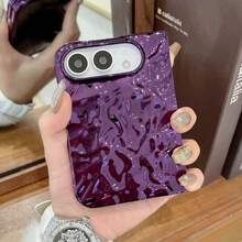 Luxury Minimalist Deep Purple Electroplated Wrinkled Phone Case, Compatible With Samsung Galaxy Z Fold 8 Wide Zfold8 Fold8 Protective Shell, Compatible With IPhone Duo Phone Case - Purple - View 2