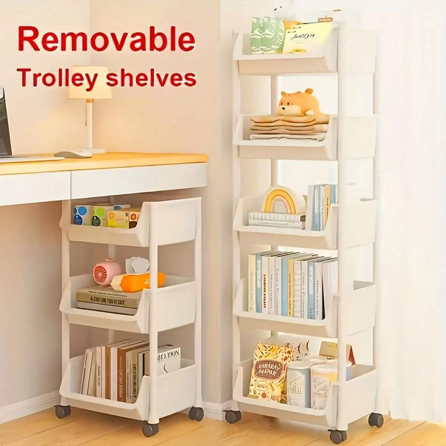 4-Wheel Heavy Duty Mobile Storage Cart, White Plastic/Metal Frame, Multi-Layer Mobile Shelving, Space-Saving Organization Tool For Office, Garage, Bedroom, Durable Material, Easy To Assemble Cart Frame